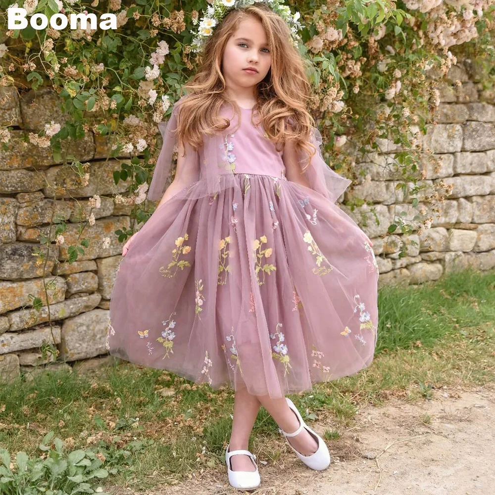 

Booma A-Line Flowers Girl Dresses Embroidery Lace Tulle Wedding Party Dress for Kids Girls Prom Gowns Customized