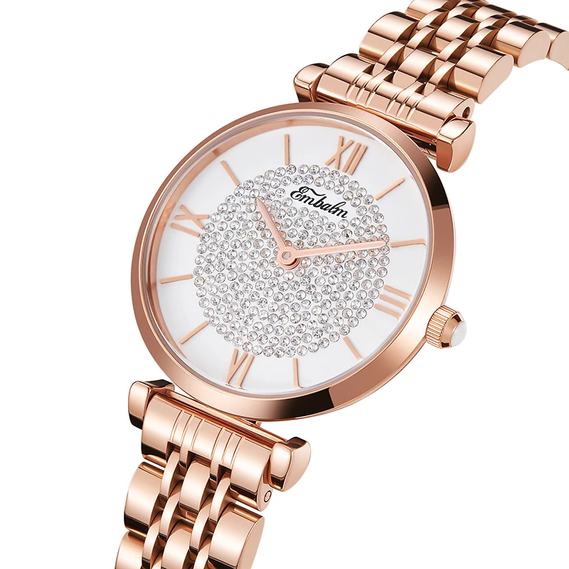 女性用腕時計ローズゴールド高級ダイヤモンドファッションエレガントなドレスステンレス鋼レディース女性腕時計ギフト防水