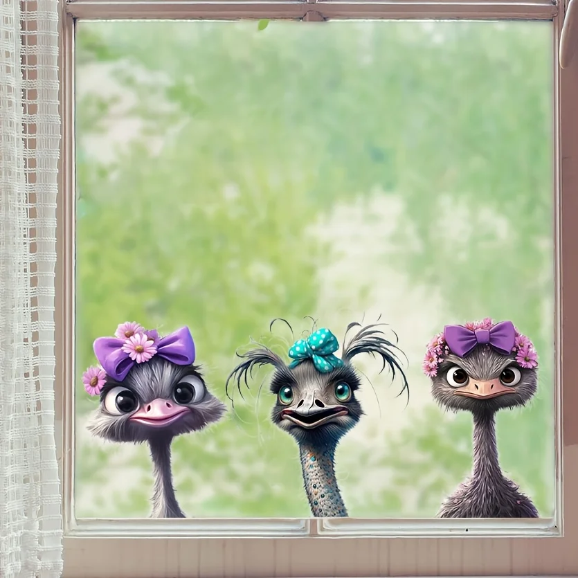 3Pcs Funny Ostrich Wall Stickers, Self-Adhesive Pvc Wall Decorations, Suitable for Bathrooms, Study Rooms, Dining Rooms, Bedrooms, Living Rooms, Kitchens, Doors, Windows, Cabinets, Glass, Tiles, and Wall Decorations, Cute and Attractive Stickers That Are Practical and Easy to Create a Cozy Space