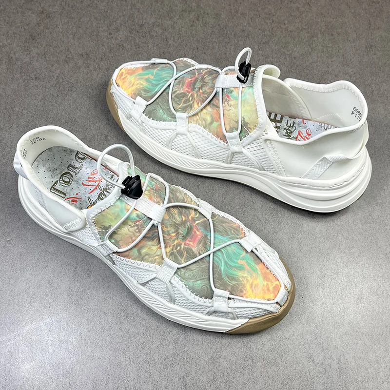 

Обувь в китайском стиле с принтом мифического зверя Кирин, уличная мужская повседневная обувь с сеткой, универсальные дышащие походные туфли, модные кроссовки для бега, модные кроссовки