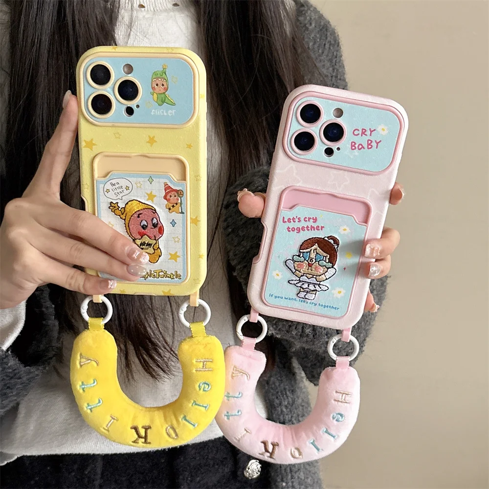 

New cute cartoon embroidered star girl wristband suitable for iPhone 17 Pro, 13, 14, 15, 16 Pro Max, anti fall protection