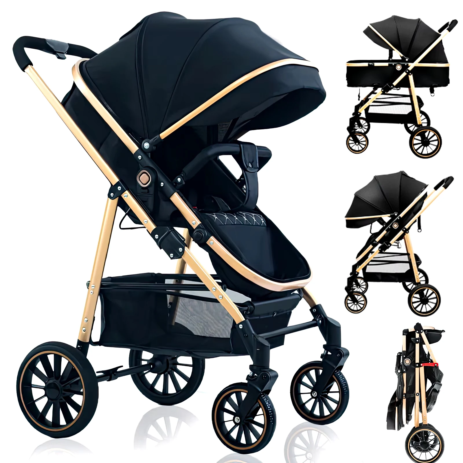 Baby Stroller 3 in 1 Luxurious Portable Travel Baby Carriage Fold Pram High Landscape Aluminum Frame Newborn Infant Stroller