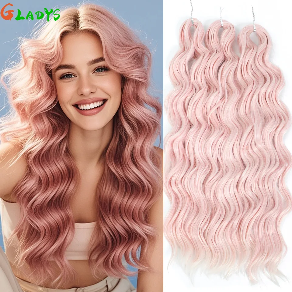 

Anna Pink Color Synthetic Loose Wave Braiding Hair Extensions 24 Inch 300g Loose Deep Wave Crochet Hair Extensions For Women