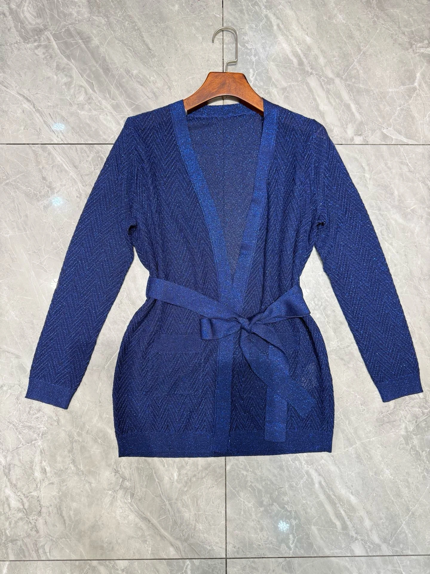

25 Autumn New Style Versatile V-neck Long Sleeve Slim Knitted Cardigan Belt Waist Women's Jacket