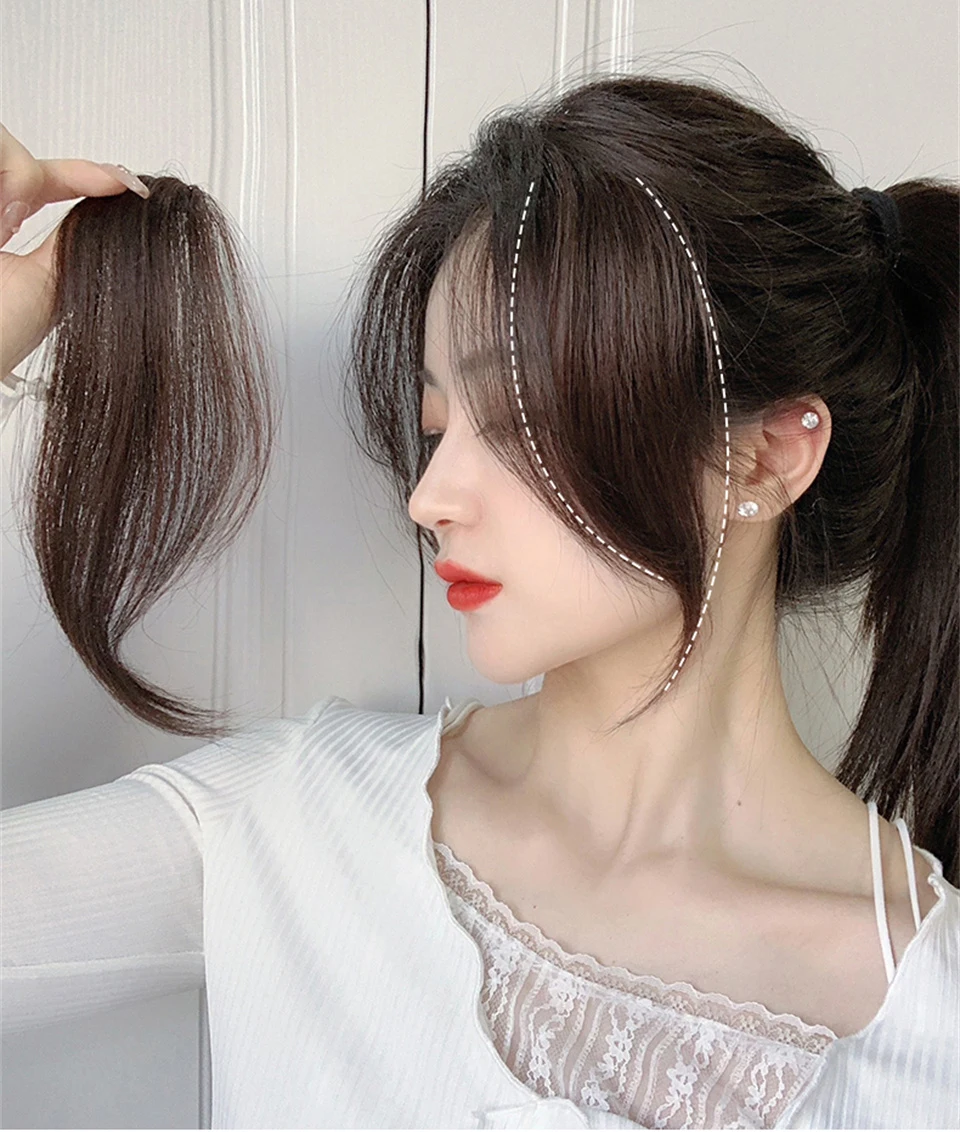 AS  Long Bangs Two Side Fringe Black Brown Natural Hair Extension Front Hair Piece Clip In Extensions Overhead Bang False Hair