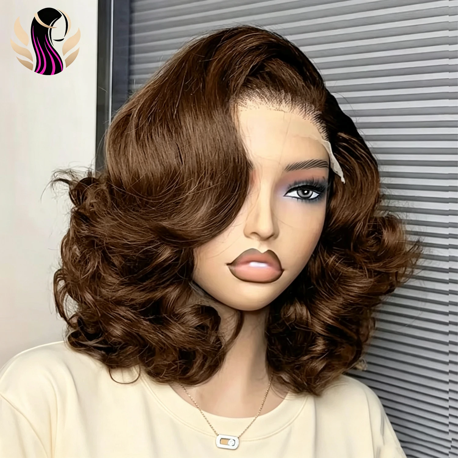 Chocolate Brown Lace Front Wigs Human Hair Bouncy Loose Body Wave Wig Human Hair Wigs For Black Women Preplucked Pre Bleached Human Hair Wigs 13x4 Lace Frontal Brown Short Bob Wigs