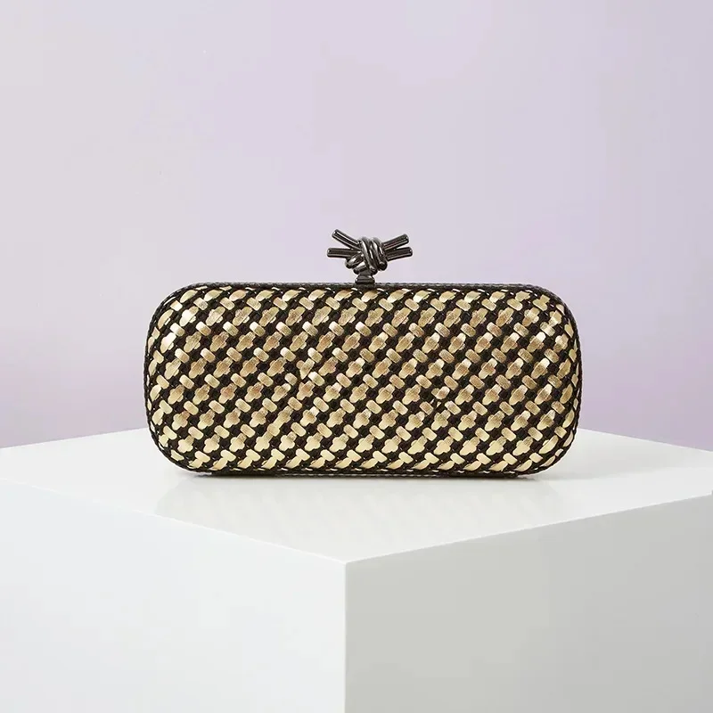 Złota wieczorowa kopertówka dla kobiet Skórzana i jasna tkana torebka Elegancka damska metalowa torebka imprezowa Bolsas Femininas — zdjęcie 2