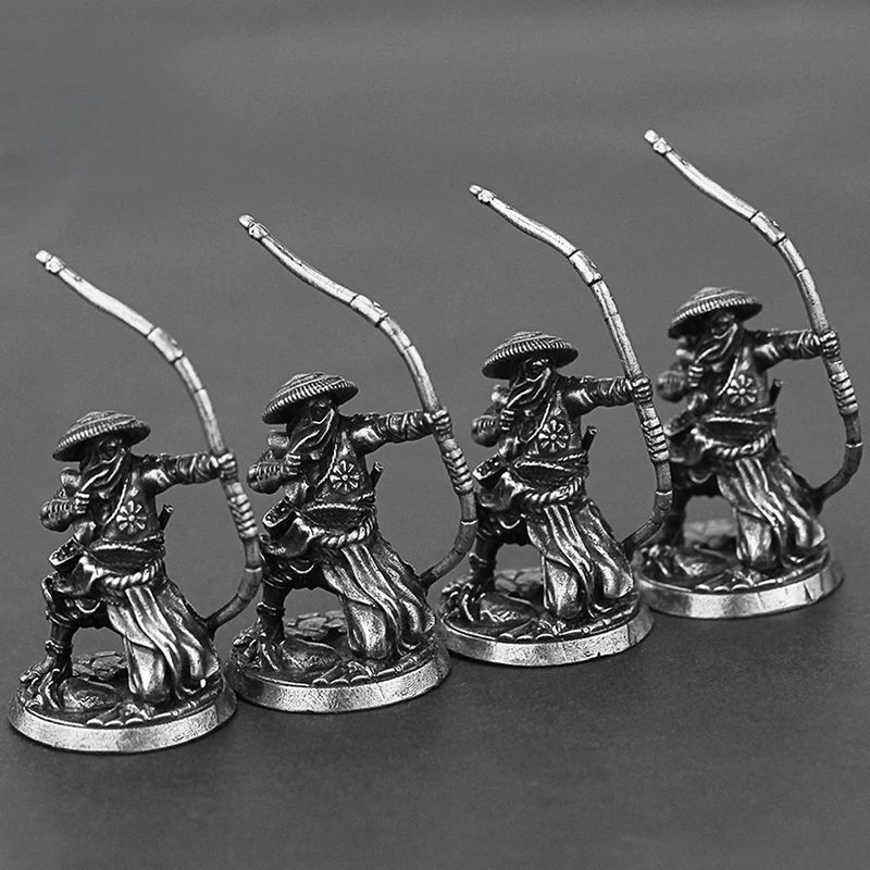 White Copper Japanese Shogunate Samurai Figurines Miniatures Vintage Metal Soldiers Model Statue Desktop Toy Ornament Decoration