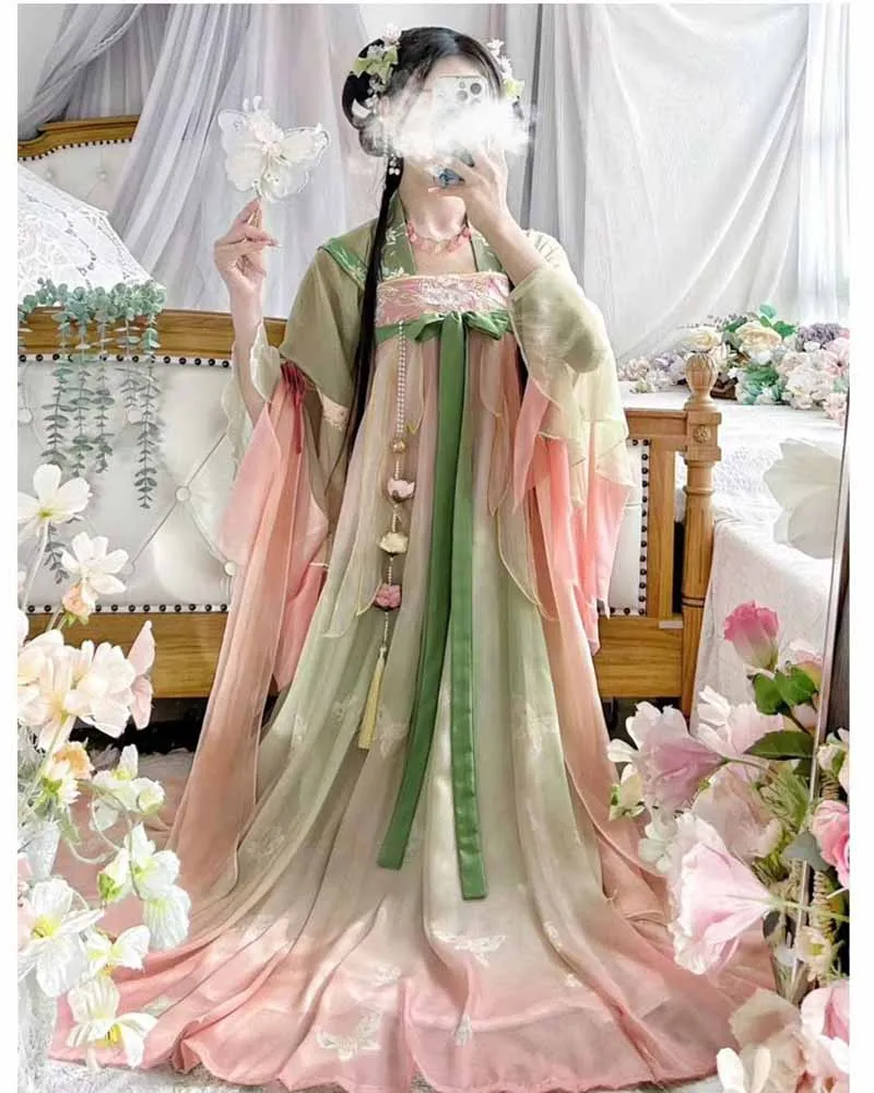 Vestido de Hanfu chino para mujer, traje de Cosplay de Hada de carnaval, trajes Tang degradados, estampado tradicional chino