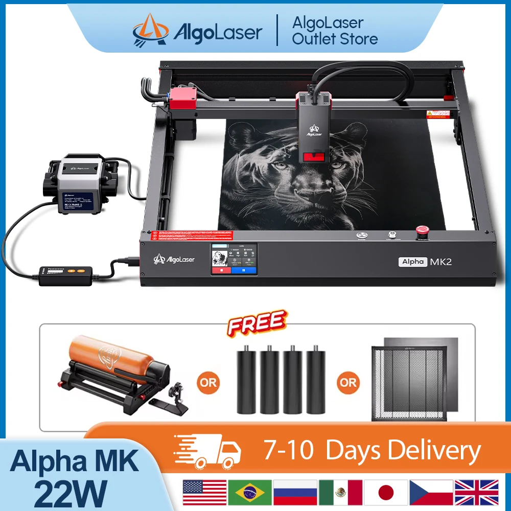 

AlgoLaser AlphaMK2 CNC Laser Engraver Cutter With Screen Table Woodworking Tool Engraving Cutting Machine Metal Printer