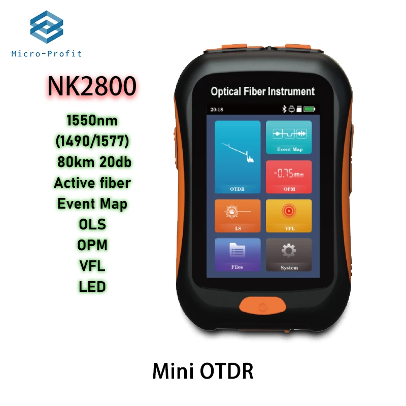 Mini Tester OTDR Active Fiber NK2800 Fiber Optic 1550nm with VFL OLS OPM Event Map 20db for 80km Fiber Cable Ethernet Otdr