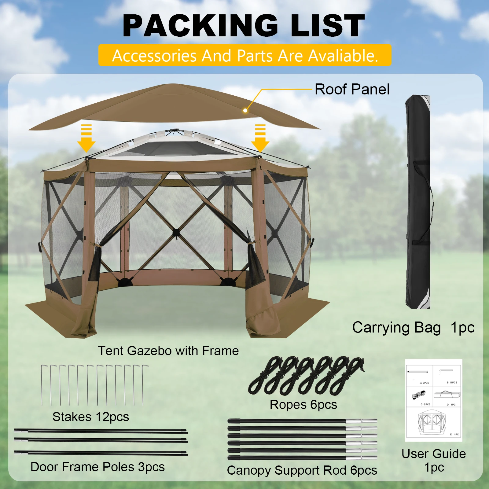 خيمة منزلية بشاشة منبثقة 12 × 12 قدم للتخييم، مظلة شرفة مراقبة النجوم الفورية في الهواء الطلق مع مظلة، شبكة البعوض