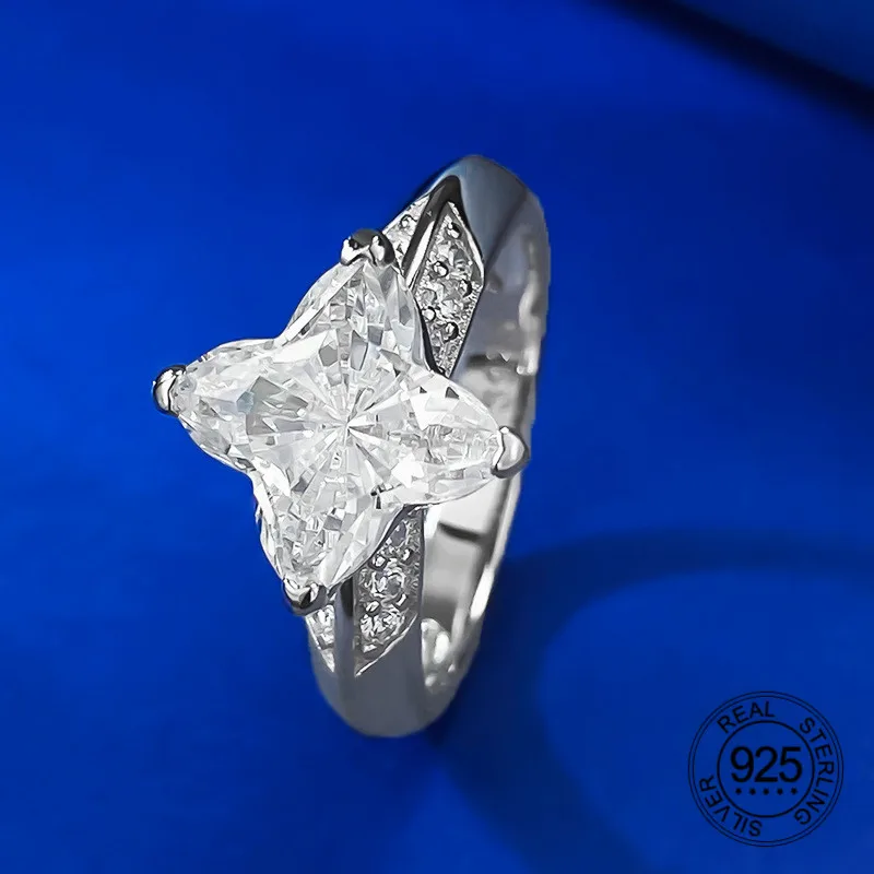 11x11mm Four Pointed Star Shape High Caron Diamond 5A Cubic Zircon 925 Sterling Silver Finger Ring