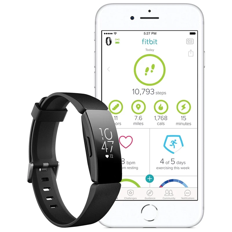 ساعة Fitbit Inspire HR الذكية لتتبع اللياقة البدنية ومراقبة معدل ضربات القلب وخطوات النوم والسباحة وسوار التمارين الصحية المقاوم للماء