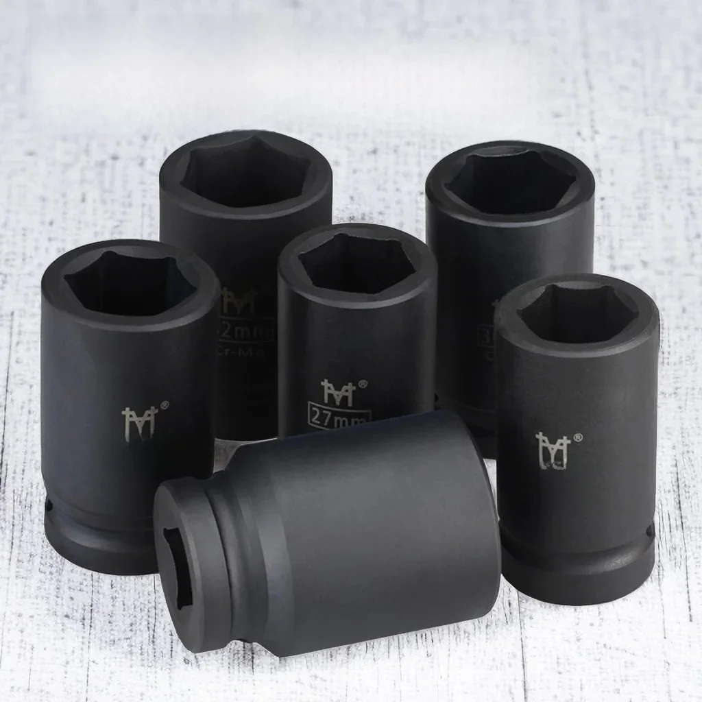 Douille à chocs profonde longue portée, douilles à air hexagonales noires, construction en acier Cr-Mo durable, douilles à air et têtes enveloppées pneumatiques, 3/4 po
