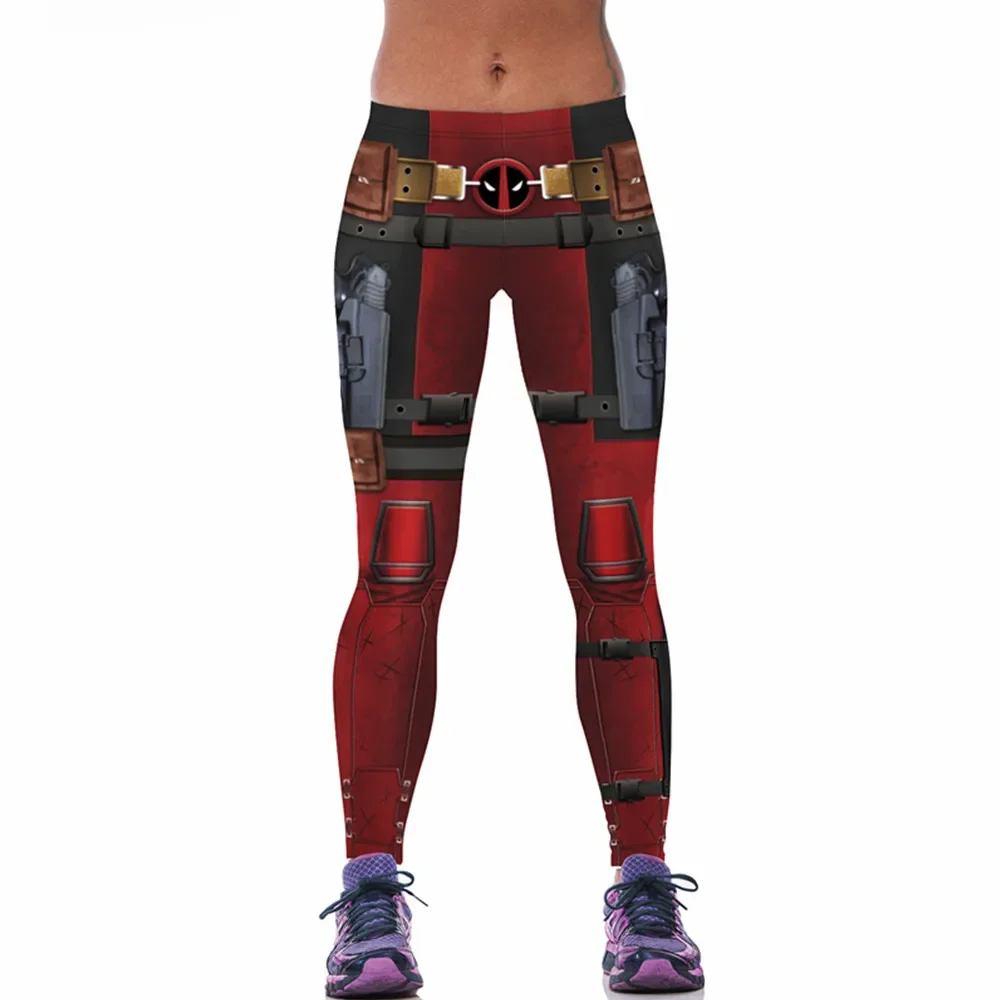 Kobiety legginsy sportowe Cosplay Deadpool drukuj 3D elastyczne do ćwiczeń spodnie do ćwiczeń Skinny Fitness Capris spodnie do biegania Jogging Jeggings — zdjęcie 2