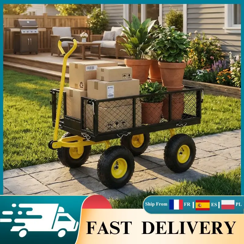 Chariot de jardin convertible 2-en-1, capacité de charge de 900 lb, roues tout-terrain de 10 pouces, chariot de jardinage pour travaux agricoles et utilisation en extérieur
