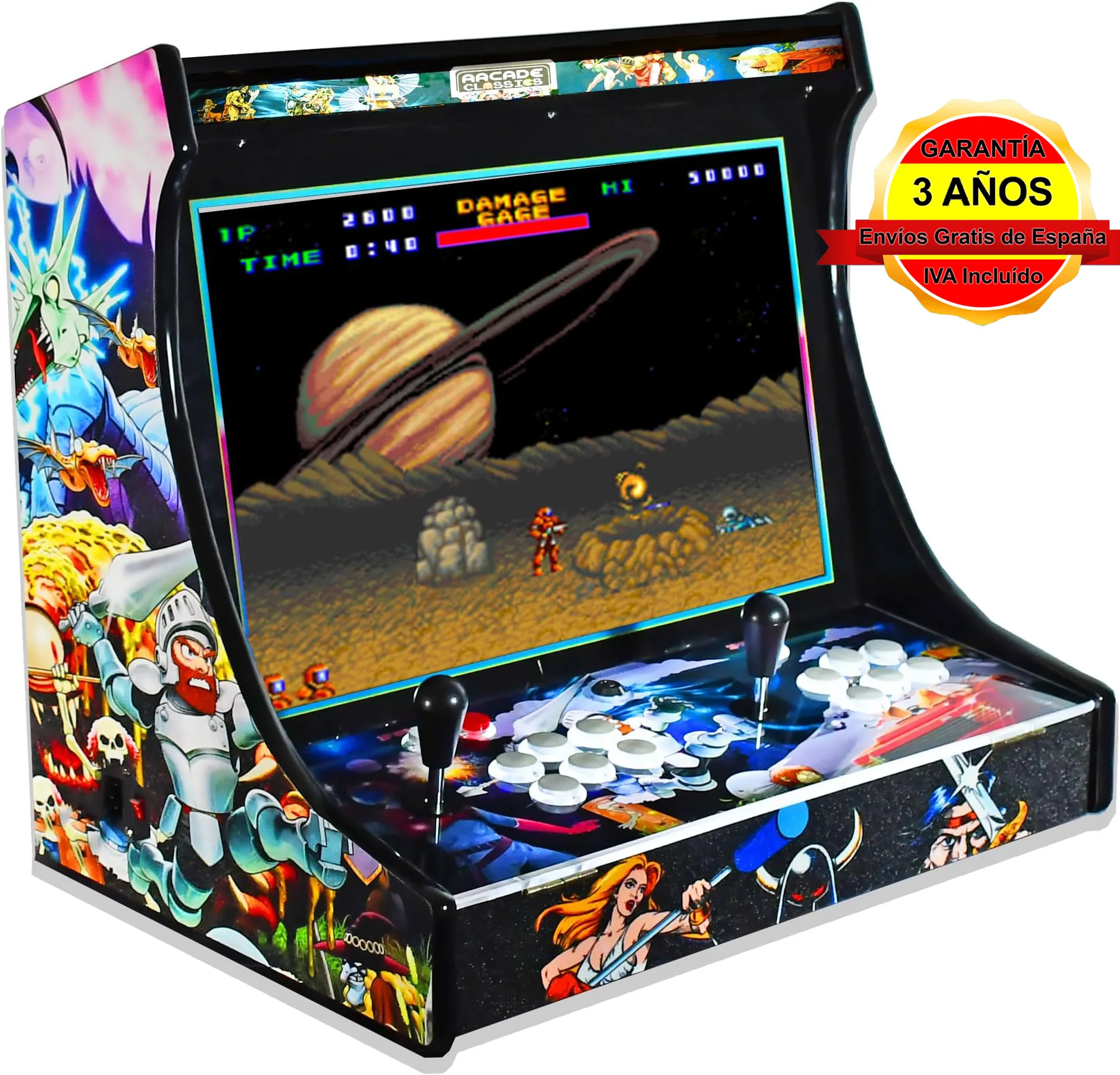 Arcade Recreativa Bartop 22" con monedero Incluye 9800 Juegos Joysticks Arcade Y 6 Botones De Juego Placa DX 2 plus Para Jugar Hasta 4 Jugadores Bartop 22 Ghost