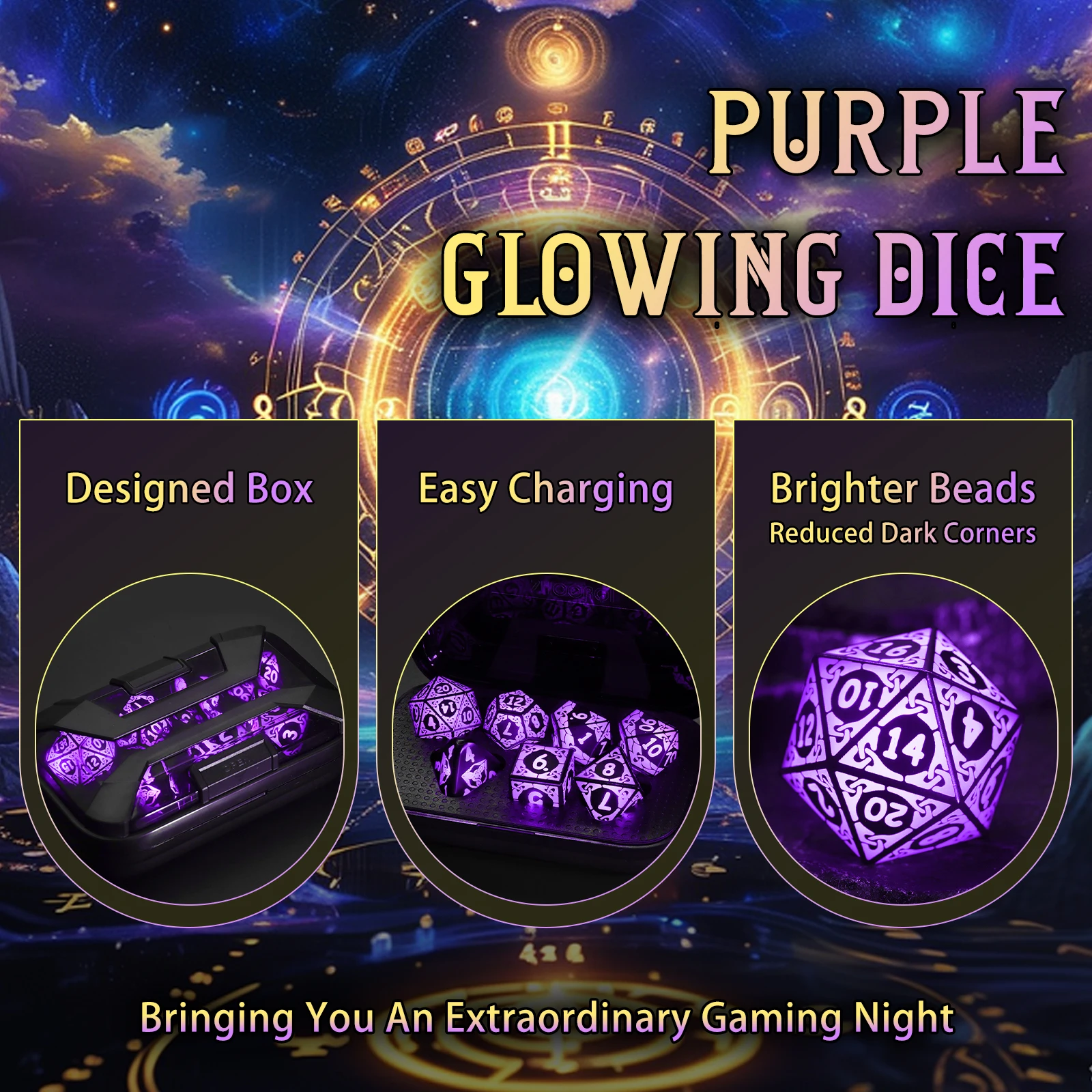 مجموعة نرد مضيئة DND، مجموعة نرد LED قابلة لإعادة الشحن لهدايا ألعاب لعب الأدوار، نرد متعدد السطوح D وD مع صندوق شحن