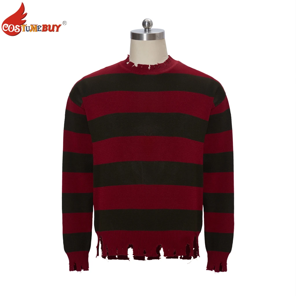 Nightmare Street Movie Freddy Cosplay Krueger Costume Striped Red Knit Shirt, Men Women Casual Knitted Sweater Warm Knitwear Top