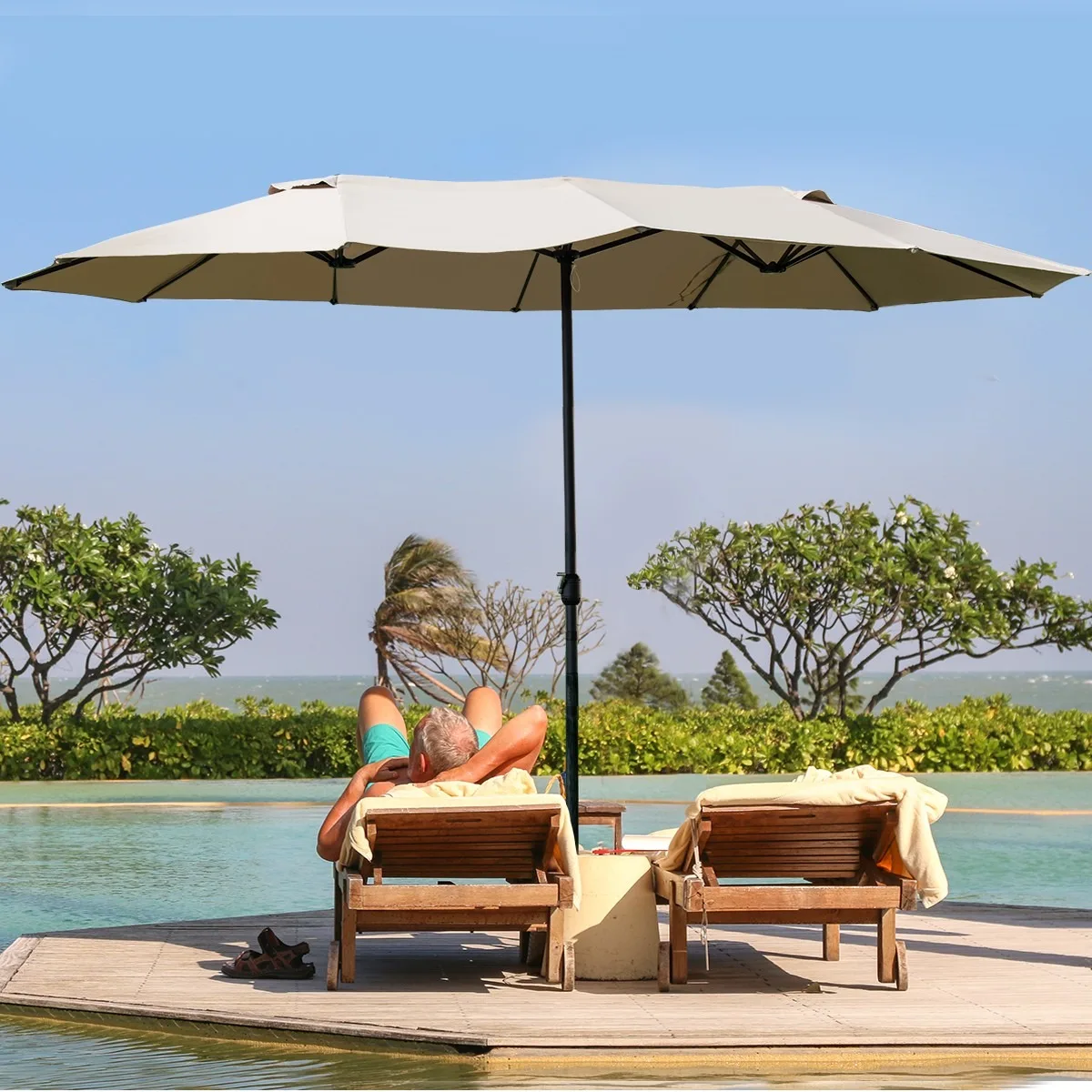 

Уличный зонт для патио 15 футов, двусторонний, с ручкой-кривошипом