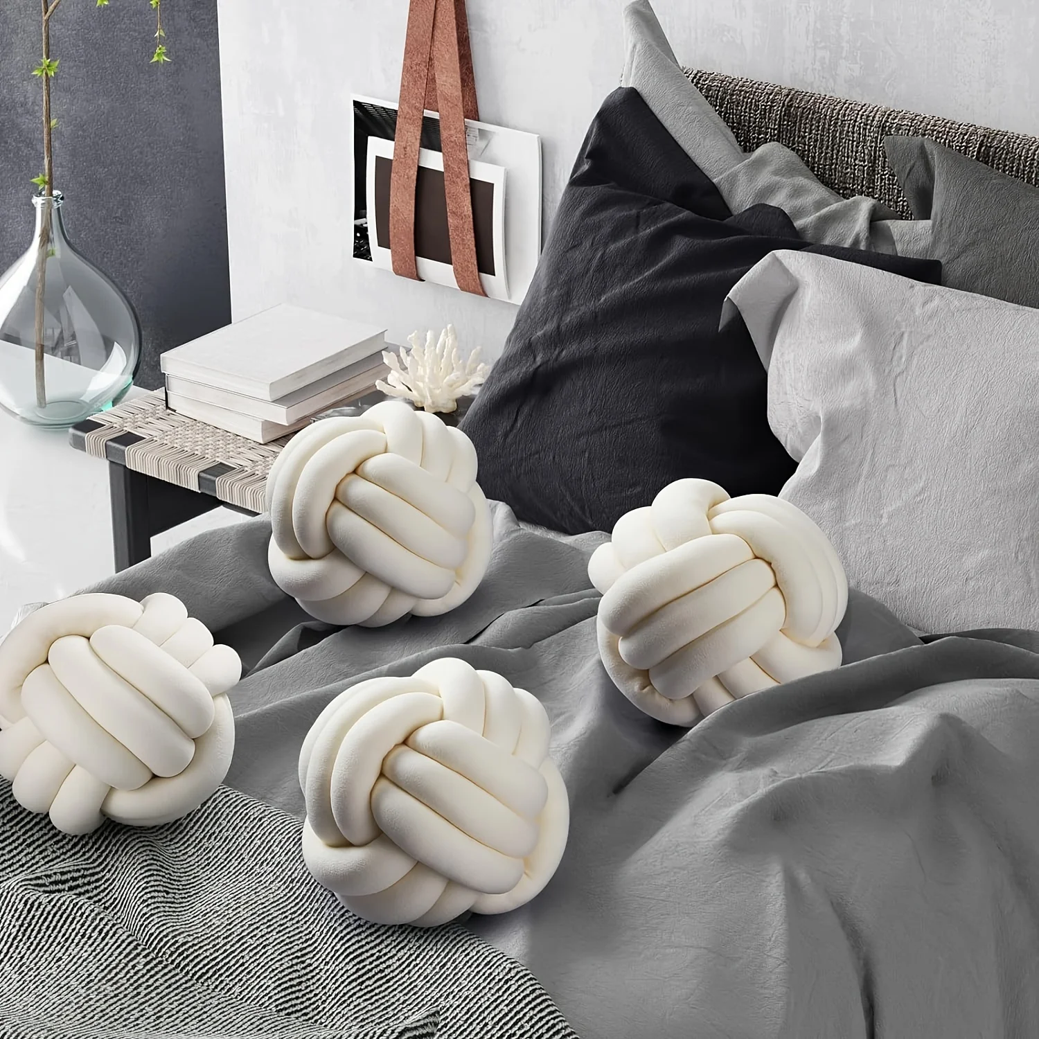 1 Stück Art-Deco-gestreiftes Knotenkissen – handgefertigt, weiches Polyester. Baumwolle, modernes und gemütliches dekoratives Kissen für Zuhause und Sofa, 22,9 x 22,9 cm – Detail 9