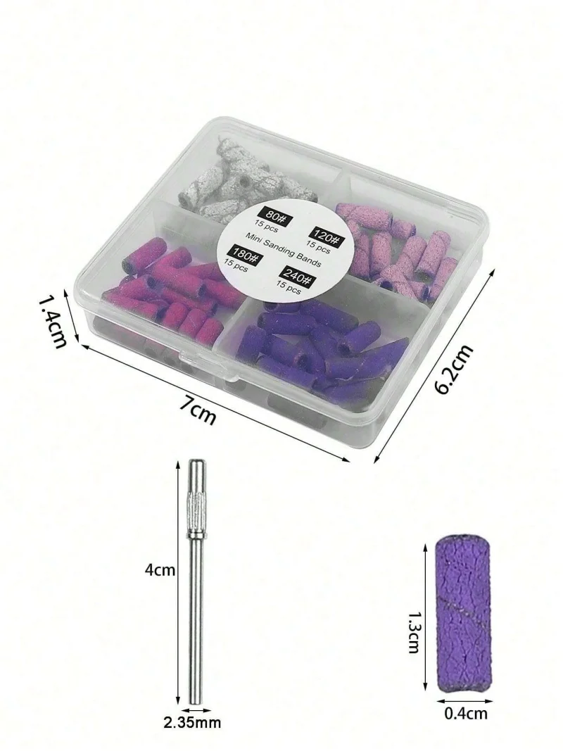 60 قطعة أربطة صنفرة فنية للأظافر 80 120 180 240 حصى مع 1 قطعة لقمة ثقب الأظافر لملحقات المانيكير والباديكير #2