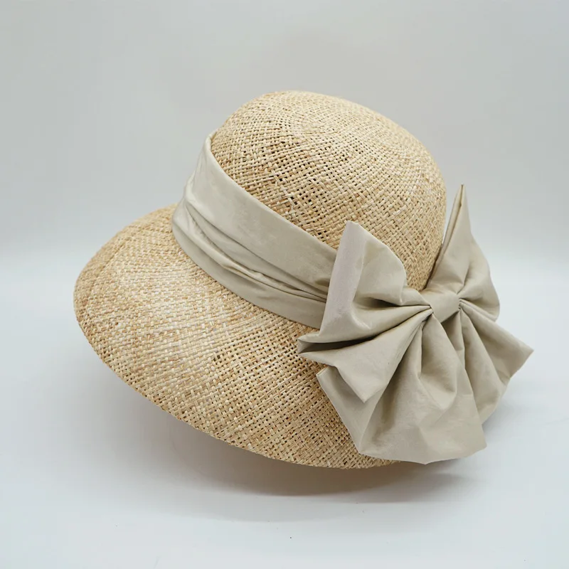 Womens Downton Abbey Style Bucket Sun Hat Precious Straw Hat with Bow Cloche Summer Hat Beach Dressy Ladies Church Fedora Hat