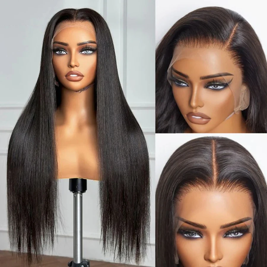 24Inch Full Lace Human Hair Wig Straight Lace Frontal Wig 180% Density Indian Virgin Hair Natural Color Pre-Plucked Full End