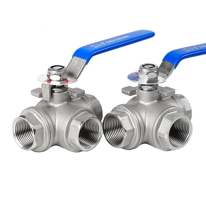 1/2 "3/4" 1 "1-1/4" 1-1/2 "2" Sainless Staal Drie Manier kogelkraan L Type T Type 304 Interne Schroefdraad Handleiding Valve - afbeelding 2