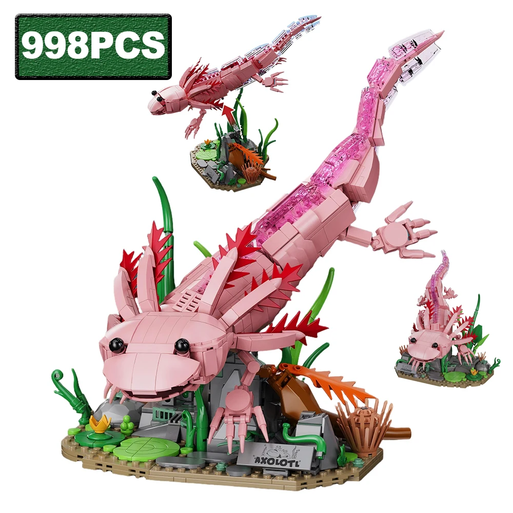 

998PCS MOC Creative Aquatic Amphibian Axolotl Model Building Blocks City Home Ornaments Bricks Toys Teenagers Adult Gifts