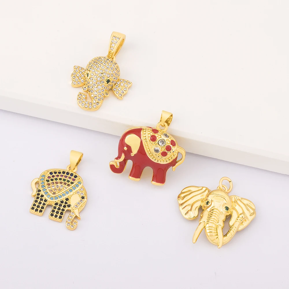 Cute Elephant Enamle Pave CZ Charms for Jewelry Making Supplies Diy Bracelet Necklace Earrings Gold Color Charm Accessories