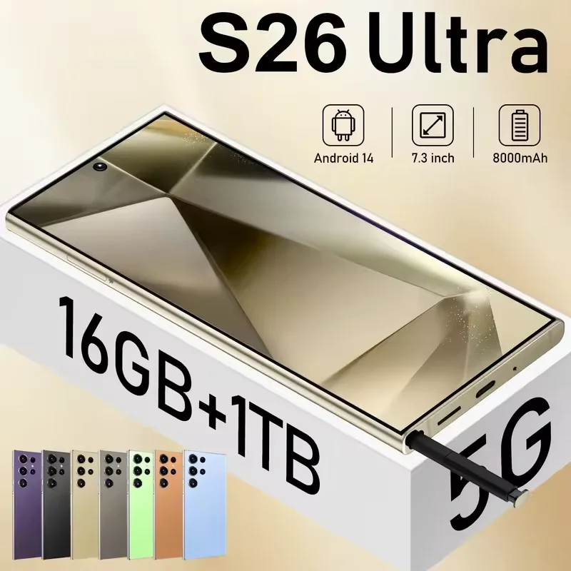 

S26 Ultra 2025 New 7.3HD Global Edition Original Smart Dual Card 7800mAh Battery Facial Recognition Function