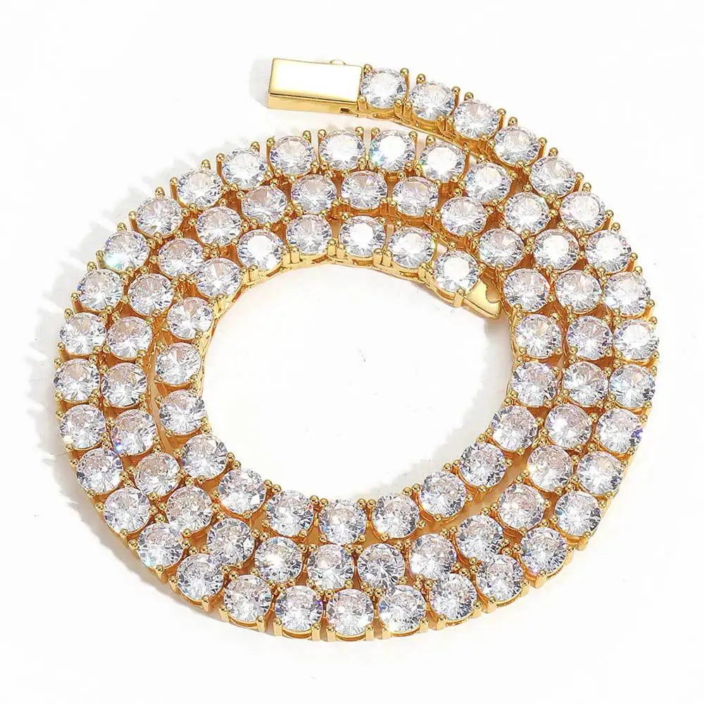 3mm Iced Out Tennis Chain Necklace 5A CZ Stones | Gold Plated Copper | Unisex Jewelry (7.5