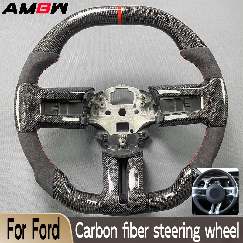 

For Ford Parts 2008 2009 2010 2012 2013 2014 Mustang Shelby Carbon Fiber Customized Steering Wheel Sporty Style Alcantara