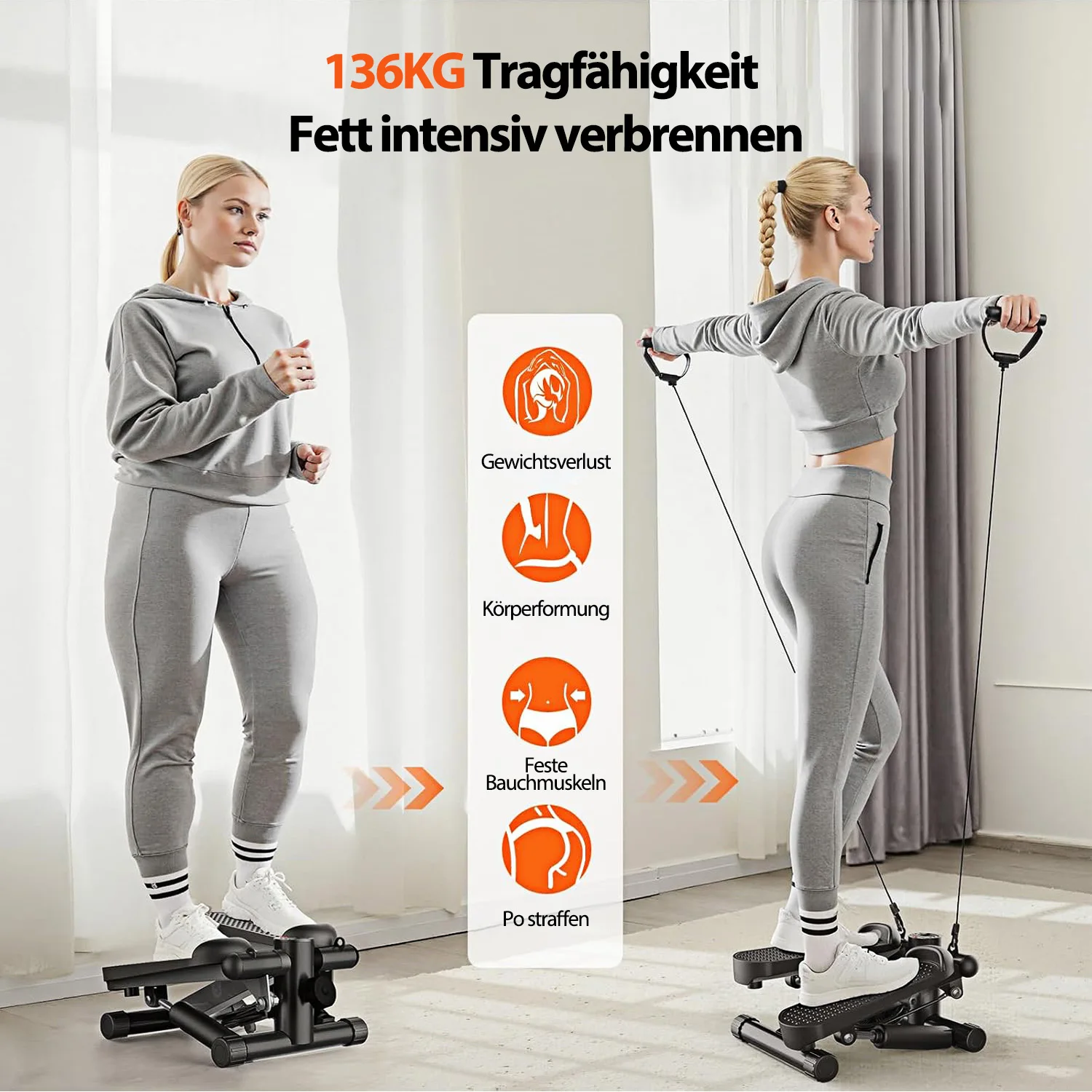 ستيبر صغير للمنزل |   أداة متأرجحة لأعلى ولأسفل مع حبال كهربائية |   مدرب ستيبر هوم |   جهاز تدريب 2 في 1 يصل إلى 136 كجم