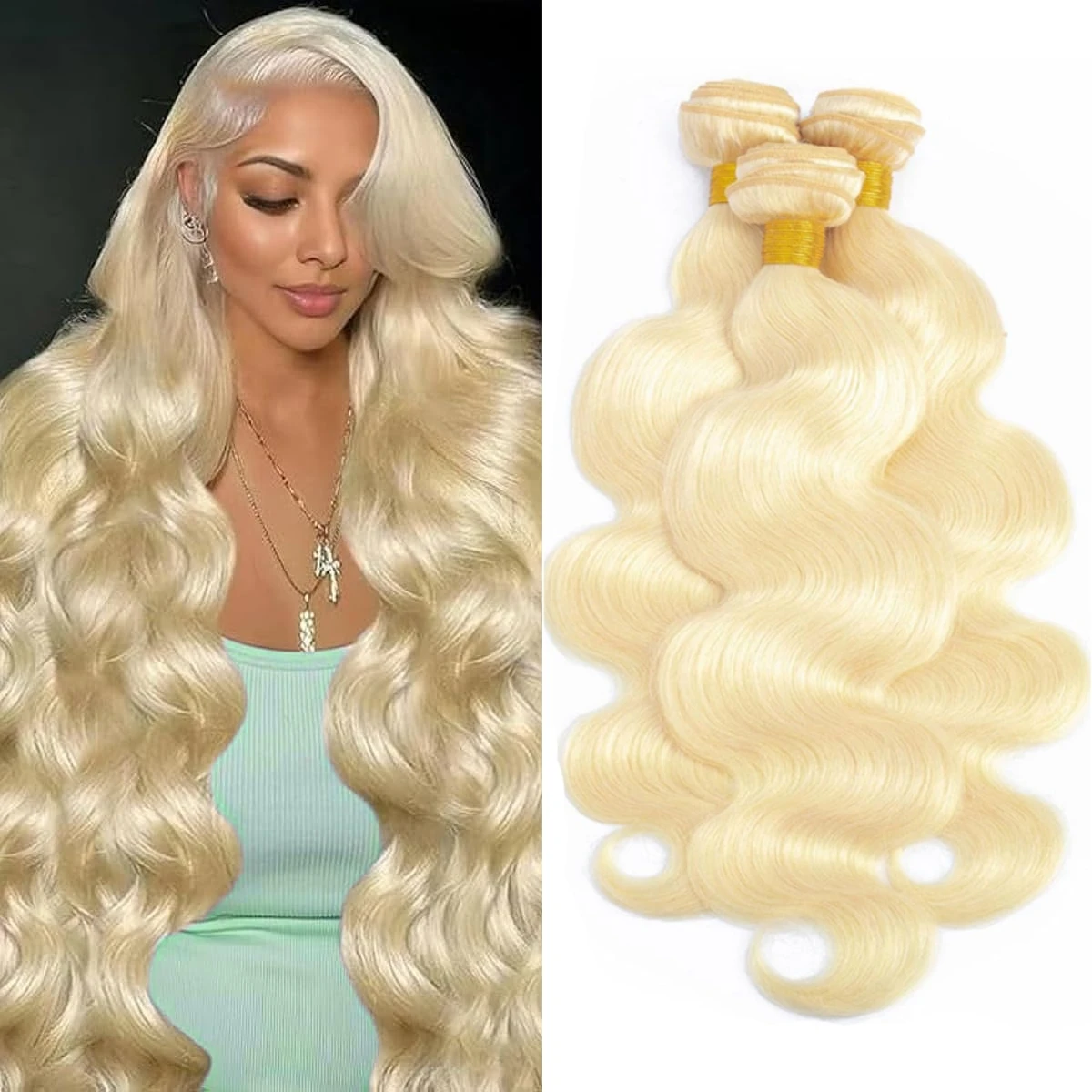 613 حزمة شقراء حزم الشعر البشري 613 الجسم موجة 1 3 حزمة غير المجهزة 12A البرازيلي عذراء الشعر حزم وصلات شعر