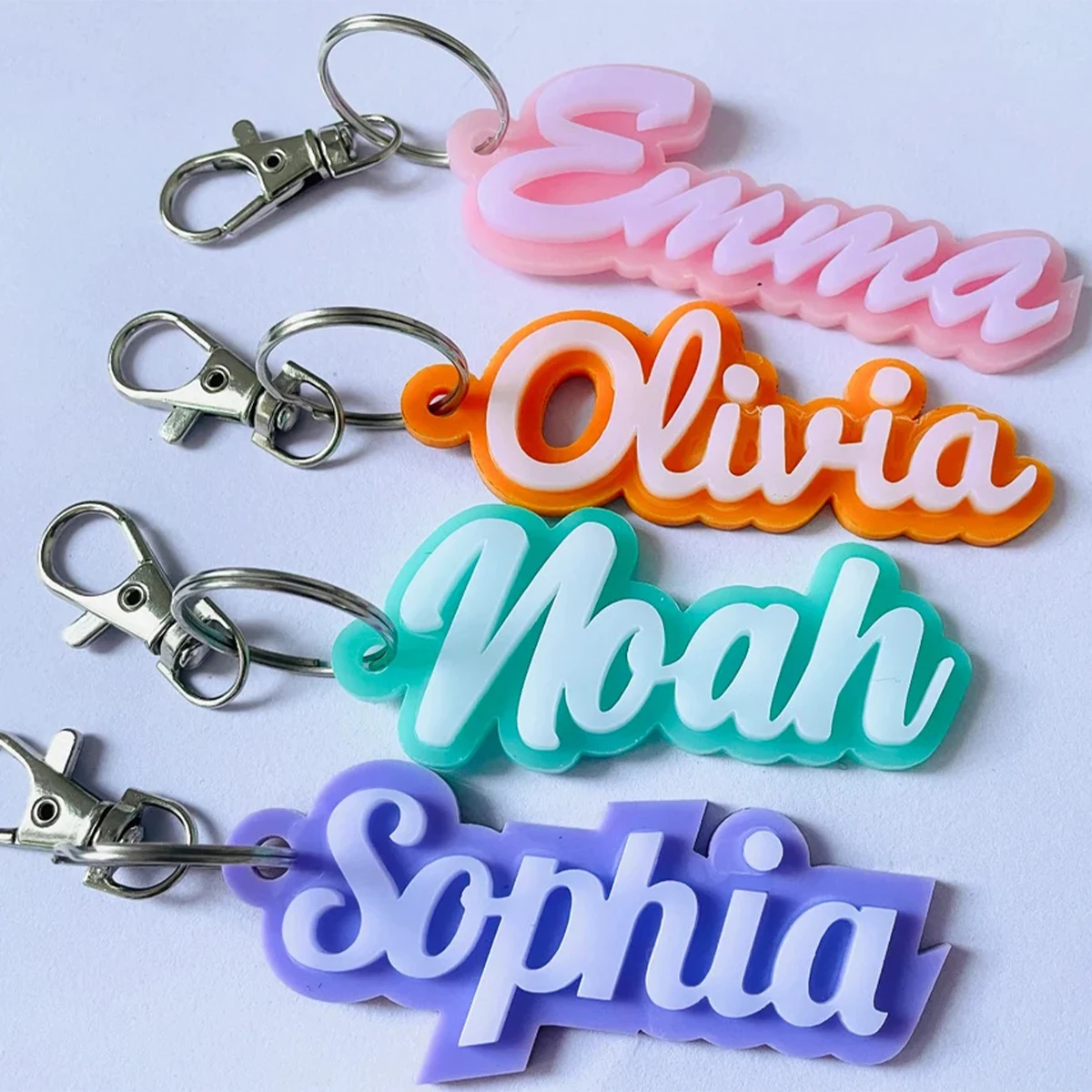 Custom Name Acrylic Keychain Backpack Diaper Bag Tag Personalized Name Double Nameplated Memorial Anniversary Gift Jewelry