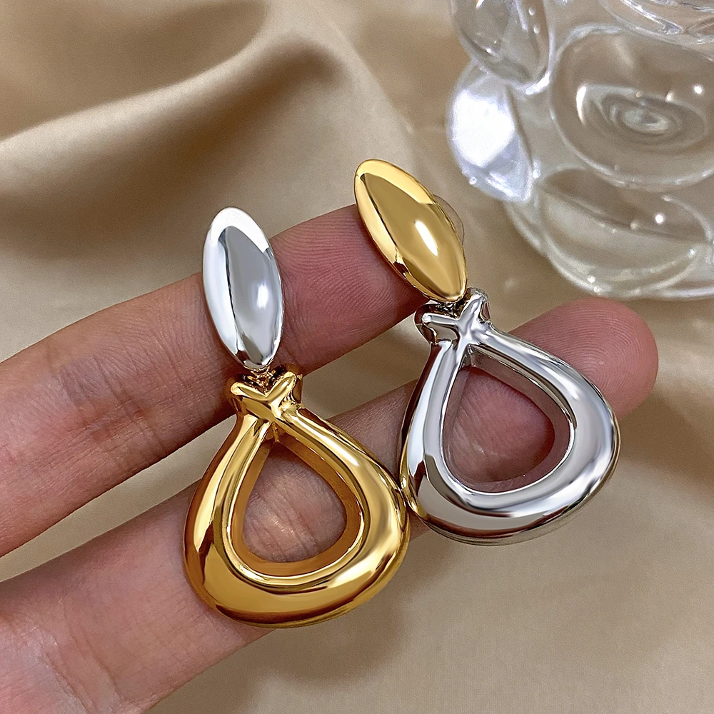 

Freetry Mixed Color Smooth Stainless Steel Water Drop Pendant Earrings for Women Waterproof Geometric Circular Dangle Earrings