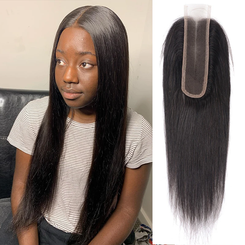 

Натуральное кружево 2X6, кружевная застежка, прямые натуральные черные девственные человеческие волосы с детскими волосами для женщин