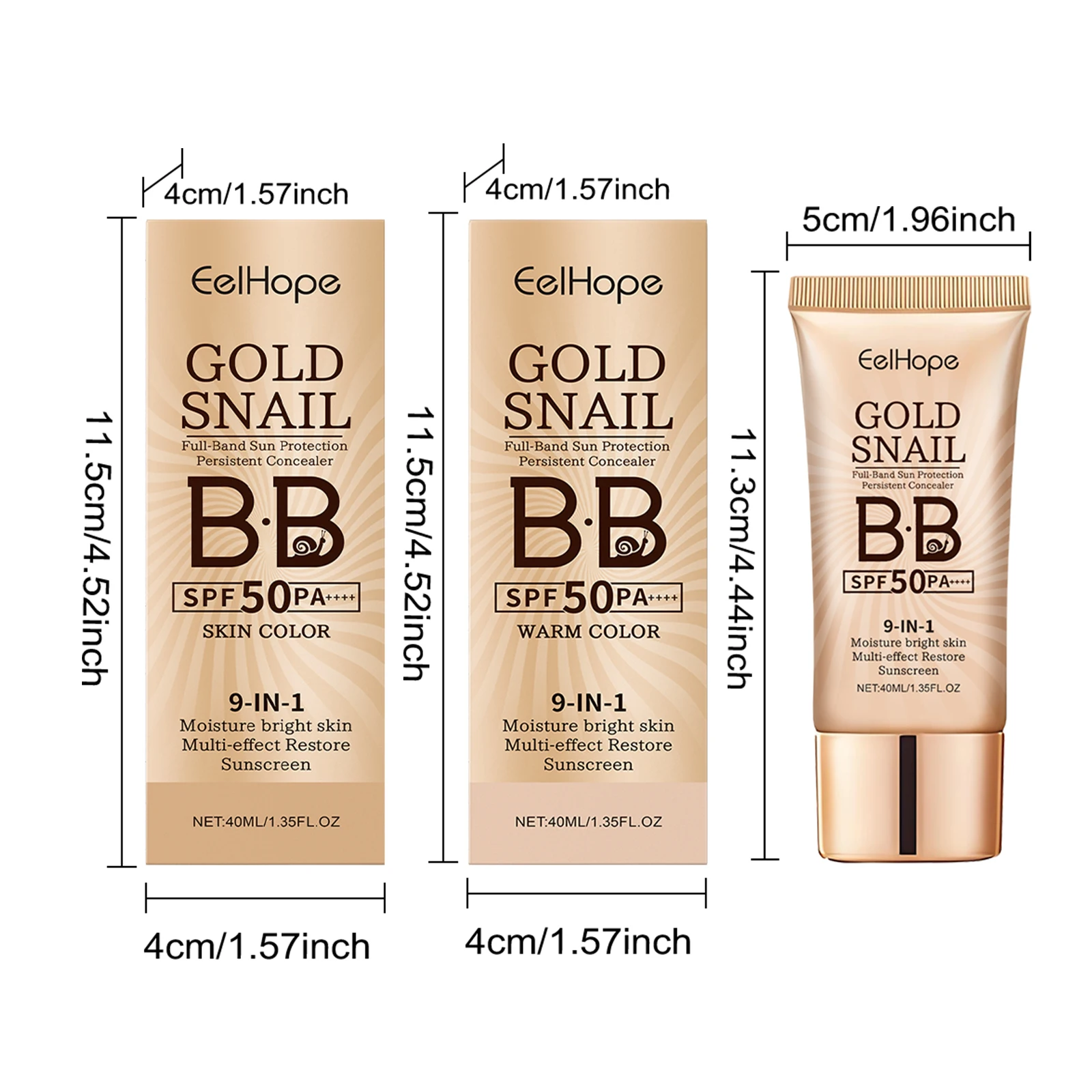 EELHOPE الذهب الحلزون BB كريم المخفي Sunblock دائم ترطيب اشراق لون البشرة غير لزجة مقاوم للماء الوجه BB كريم