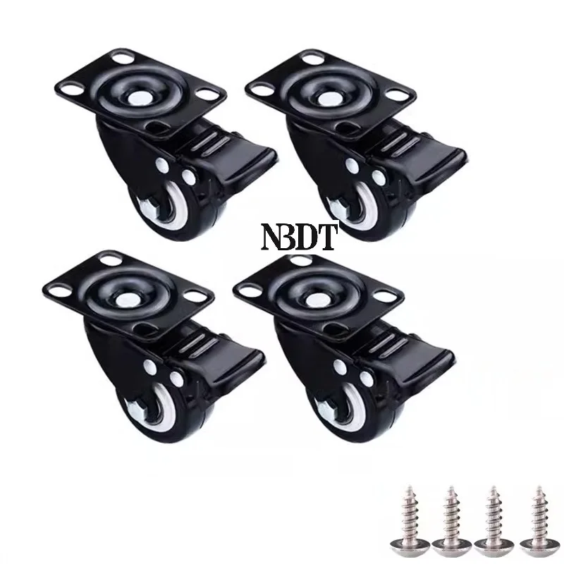 

4Pcs 1.5" 2" 2.5" 3" Black Swivel Plate Furniture Caster With Brake Low Noise PU Wheel