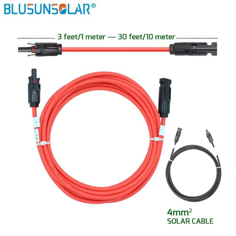 

1PCS PV Solar Connector with 1-5 Meters 6mm2 (10AWG) PV Extension Cable for Solar Panel with Male and Female Connector