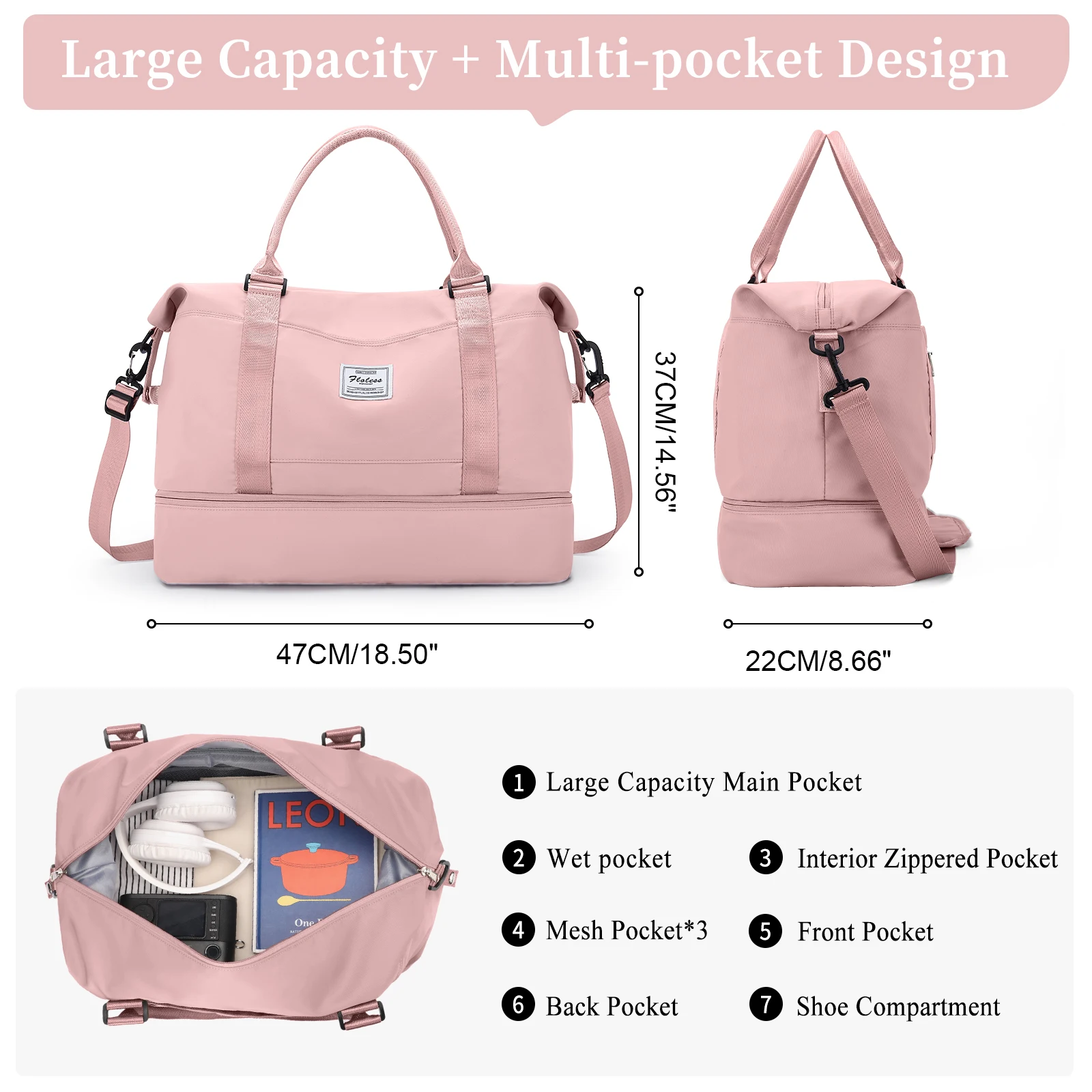 Weekender Bags for Women Personal Item Travel Bag with Shoes Compartment Overnight Travel Duffel Bag with Toiletry Bag Gym Bag