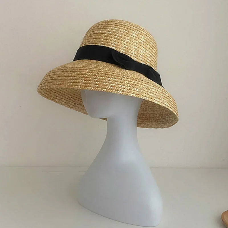 Handmade kobiety czapka naturalne szerokie rondo kapelusze letnie wstążka łuk panie grzywny słomy Fedoras Kentucky Derby UV kapelusz na plażę na zewnątrz — zdjęcie 2