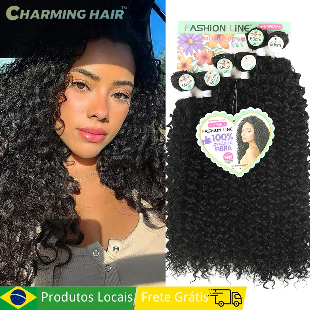 Cabelo Orgânico Cacheado para Entrelace Feminino, Extensões de Fibra Química Orgânica de Qualidade, 240g, 6 Peças “RAINHA”-MODA