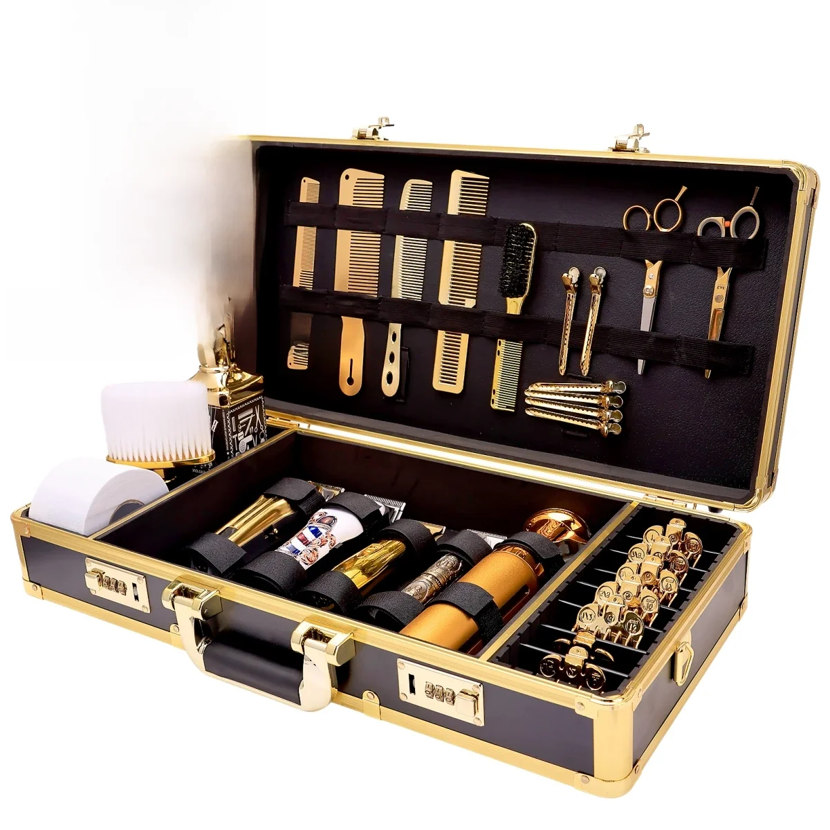 Profession elle Friseur Werkzeuge Box tragbare Friseur Reise Metall Fall Salon Clipper Trimmer Lagerung Veranstalter Make-up Koffer
