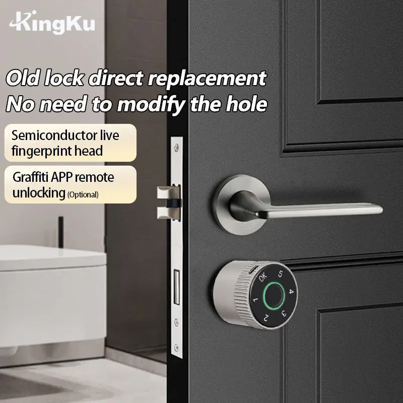 Tuya BLE Smart Fingerprint Electronic Door Lock 70mm Cylinder Lock Password Digital with APP Compatible Smart Door Lock Keyless