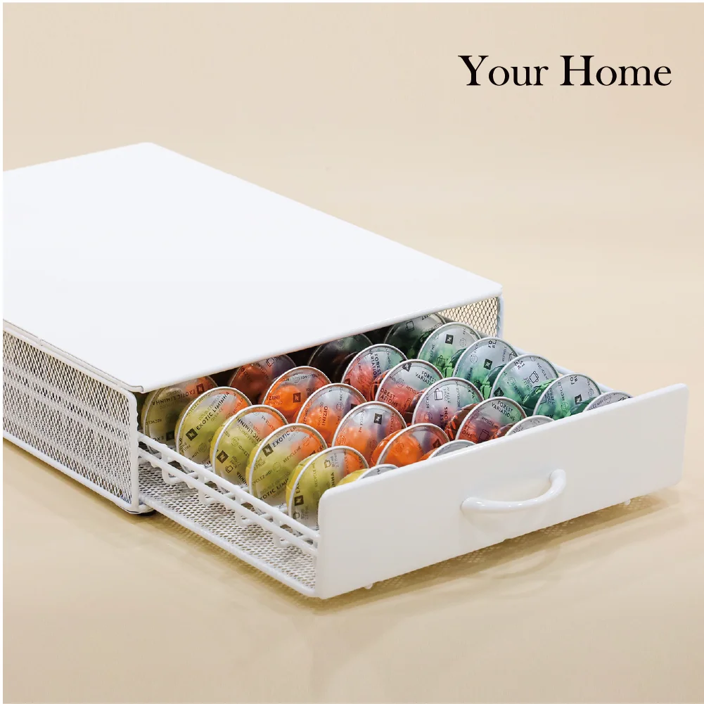 YourHome Coffee Pod Capsule Storage Iron Drawer 40 PCS White Multi Capsule Compatiable Dispenser Holder