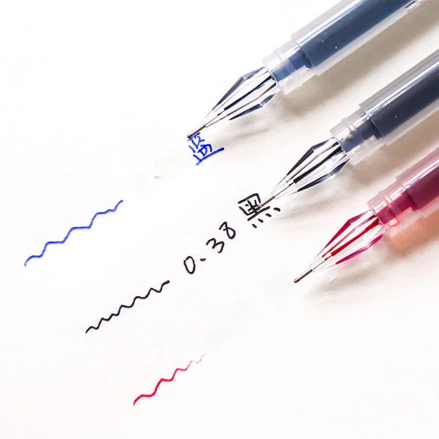 3 sztuk/mix końcówka diamentowa długopis żelowy cienki 0.38mm o dużej pojemności czarny/niebieski/czerwony tusz egzamin podpisywanie pisanie szkolne artykuły biurowe artykuły papiernicze — zdjęcie 2